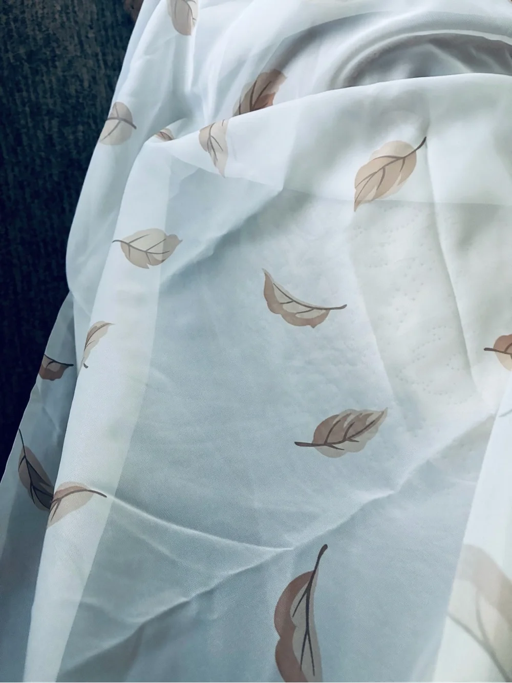 Martha Stewart Sheer Curtain scarf with Tan Leaf Print